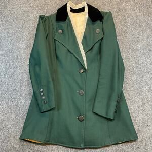 Vintage 1960s 70s French Green Wool Frock Riding Coat Opera Theatre Womens Small